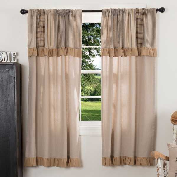 VHC Farmhouse Country Curtains Sawyer Mill Patchwork Short Panel with Valance Pair